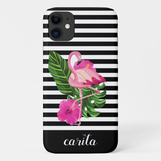 Persoonlijke Flamingo Striped iPhone Case (Achterkant)