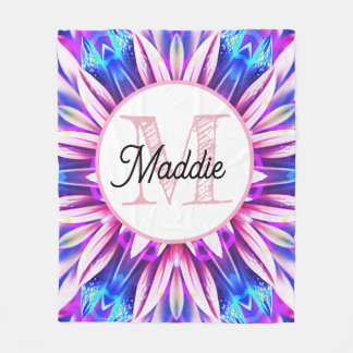 Persoonlijke fleece deken met monogram bloem