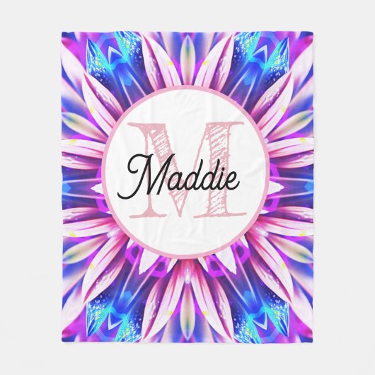 Persoonlijke fleece deken met monogram bloem (Voorkant)