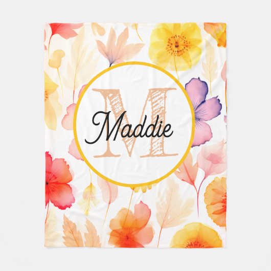 Persoonlijke fleece deken met monogram bloem (Voorkant)