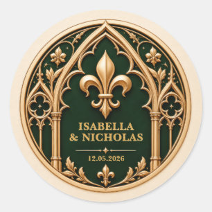 Persoonlijke Fleur de Lis Gotische Huwelijk Ronde Sticker