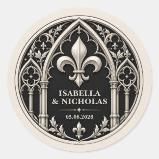 Persoonlijke Fleur de Lis Gotische Trouwdag Ronde Sticker