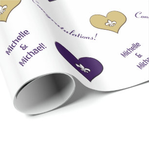 Persoonlijke Fleur de Lis Heart Paars Gold Cadeaupapier