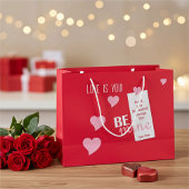 Persoonlijke flirterige roze harten op rood voor k groot cadeauzakje