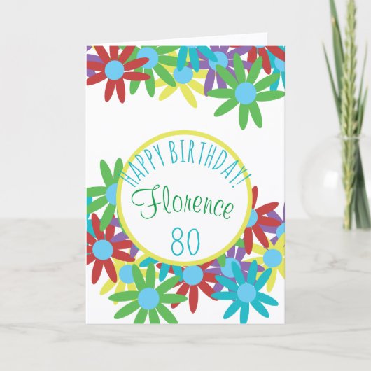 Persoonlijke Floral 80th Birthday Card Kaart (Voorkant)