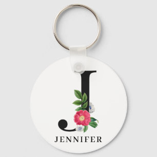 Persoonlijke Floral Alphabet J Monogram Sleutelhanger