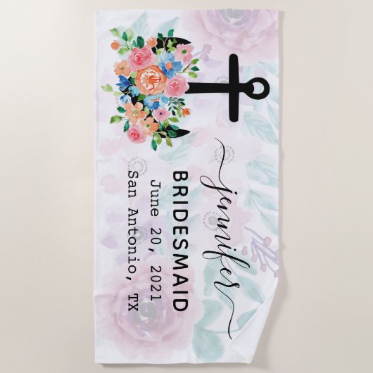Persoonlijke Floral Anchor Bachelorette Bridesmaid Strandlaken (Voorkant)