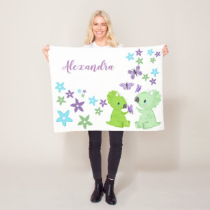 Persoonlijke Floral Baby Dinosaur Friends Fleece Deken