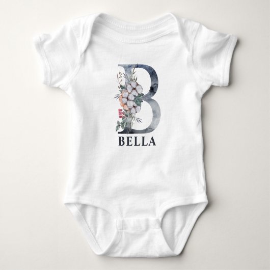 Persoonlijke Floral Baby Girl Name Baby B Romper (Voorkant)