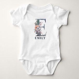 Persoonlijke Floral Baby Girl Name Baby E Romper
