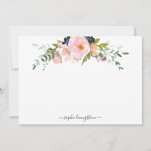 Persoonlijke Floral Blush Pink Peony en Greenery Notitiekaartje (Voorkant)