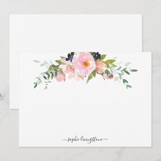 Persoonlijke Floral Blush Pink Peony en Greenery Notitiekaartje (Voorkant / Achterkant)
