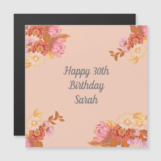 Persoonlijke Floral Happy Birthday Magnet (Voorkant / Achterkant)
