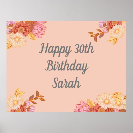 Persoonlijke Floral Happy Birthday Poster (Voorkant)