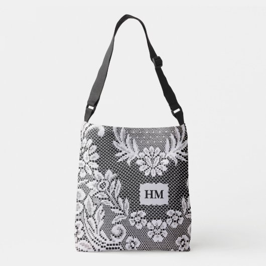 Persoonlijke Floral Lace B&W-Canvas tas (Achterkant)