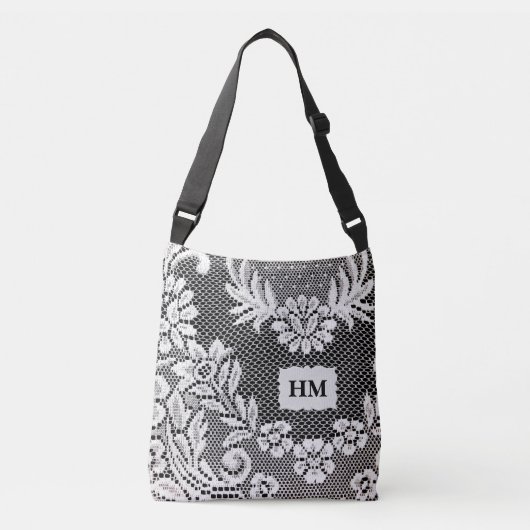 Persoonlijke Floral Lace B&W-Canvas tas (Voorkant)