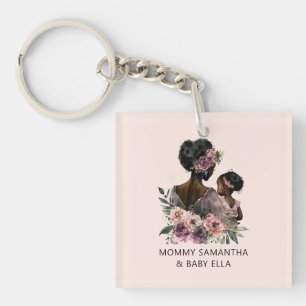 Persoonlijke Floral Mam en Baby Sleutelhanger
