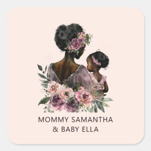 Persoonlijke Floral Mam en Baby Vierkante Sticker
