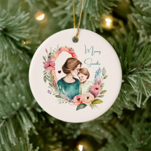 Persoonlijke Floral moeder en dochter zoon Keramisch Ornament