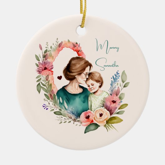 Persoonlijke Floral moeder en dochter zoon Keramisch Ornament (Voorkant)