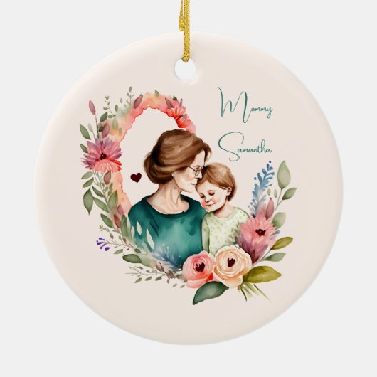 Persoonlijke Floral moeder en dochter zoon Keramisch Ornament (Achterkant)