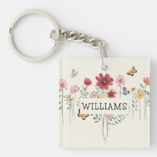 Persoonlijke Floral naam Sleutelhanger