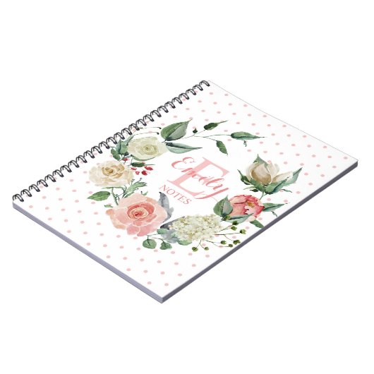 Persoonlijke Floral roze roze roze meisjesmonogram Notitieboek (Linkerzijde)