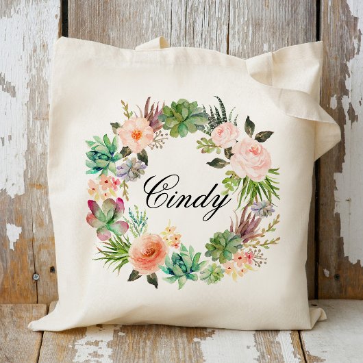 Persoonlijke Floral Wreath Braidsmaid, Welkom Tote Bag