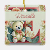 Persoonlijke FLorale teddybeer letter E Keramisch Ornament (Voorkant)