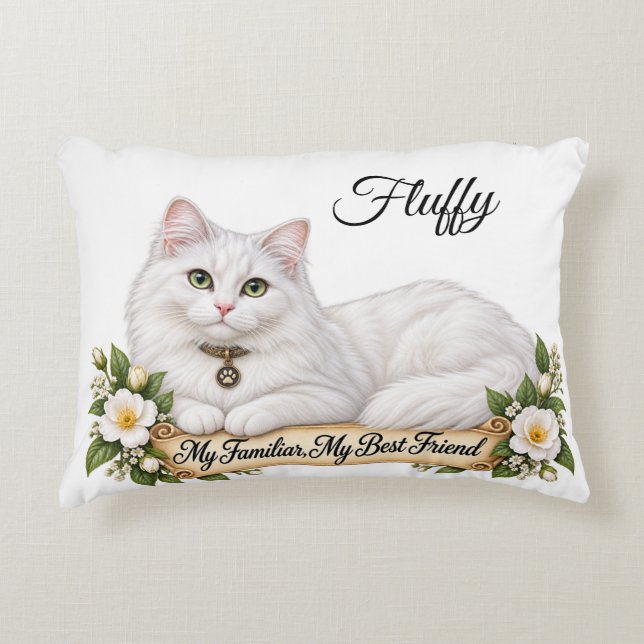 Persoonlijke Fluffy Witte Kat Gezel Accent Kussen (Voorkant)