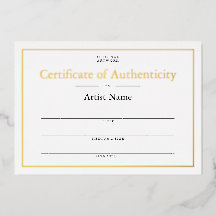 Persoonlijke Folie Certificaat van Echtheid Kunst