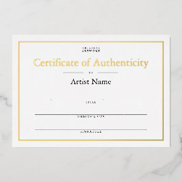 Persoonlijke Folie Certificaat van Echtheid Kunst Uitnodiging