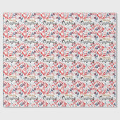 Persoonlijke Folk Art Kerst Rood Blauwe Herten Cadeaupapier (Vlak)