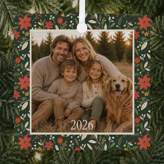 Persoonlijke Folk Florale Familie Foto Kerstmis Metalen Ornament
