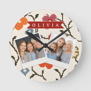 Persoonlijke Folk Scandi Boho Vintage Bloemmotief Ronde Klok