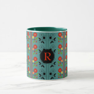 Persoonlijke Folklore Mok met Monogram Turquoise K