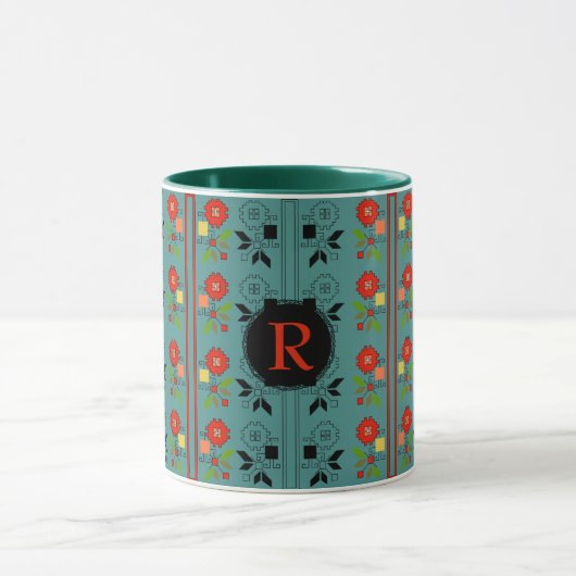 Persoonlijke Folklore Mok met Monogram Turquoise K (Midden)