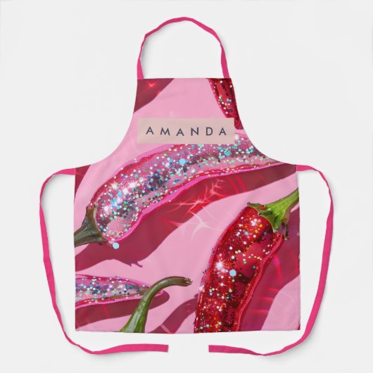 Persoonlijke Fonkelende Heet Roze Glitter Chili Schort (Voorkant)