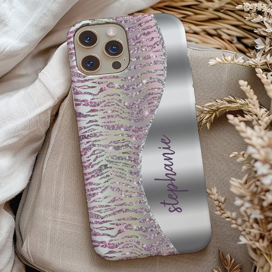 Persoonlijke Fonkelende Roze Diamanten Tijgerstrep Case-Mate iPhone Case