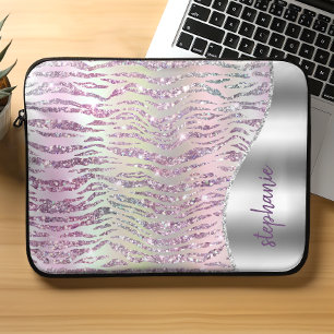 Persoonlijke Fonkelende Roze Diamanten Tijgerstrep Laptop Sleeve