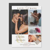 Persoonlijke Foto 4 Fotocollage Save the Date Magnetische Uitnodiging (Voorkant / Achterkant)