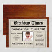 Persoonlijke foto 50ste verjaardagsfeest krant kaart (Voorkant / Achterkant)