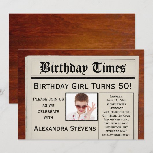 Persoonlijke foto 50ste verjaardagsfeest krant kaart (Voorkant / Achterkant)