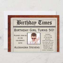 Persoonlijke foto 50ste verjaardagsfeest krant kaart