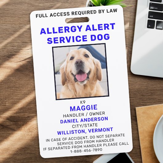 Persoonlijke Foto Allergic Alert Servicehond Badge