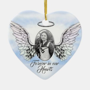 Persoonlijke foto Angel Wings en Heart Memorial Keramisch Ornament