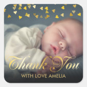 Persoonlijke foto baby bedankje vierkante sticker (Voorkant)