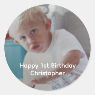 Persoonlijke foto baby kinderen 1e eerste verjaard ronde sticker