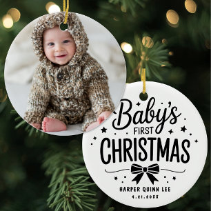 Persoonlijke foto baby's eerste kerst keramisch ornament