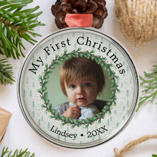 Persoonlijke foto-baby's voor de eerste Kerstmis Metalen Ornament